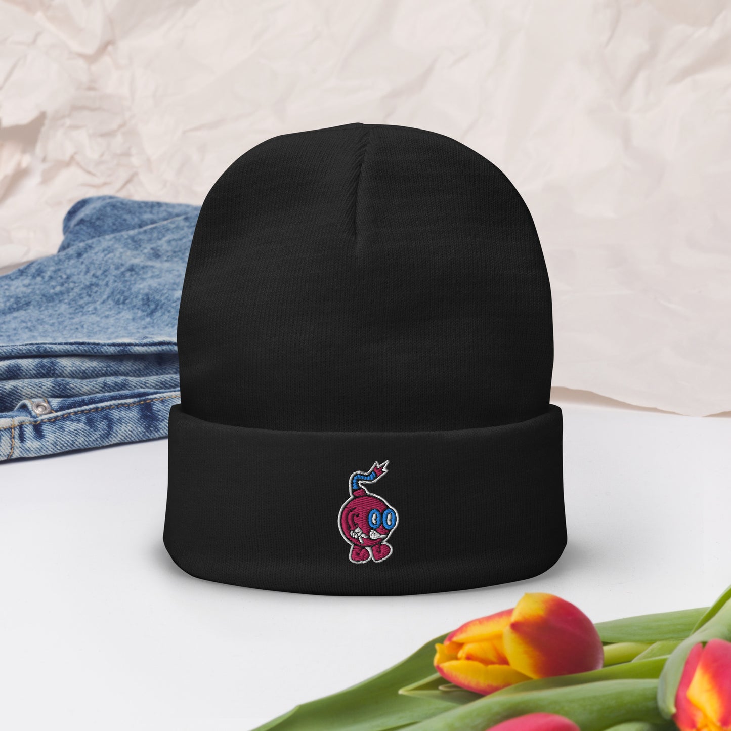 Embroidered Boom Bomb Beanie Black