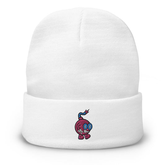 Embroidered Boom Bomb Beanie White